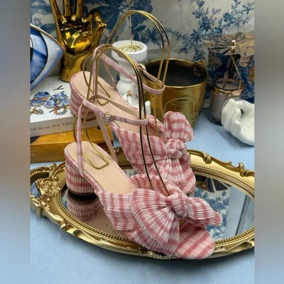 🆕 LOEFFLER RANDALL 🧿 NWOT Dahlia Soft Pink Gingham Pleated Bow Heel, Sz 7 - Picture 7 of 15